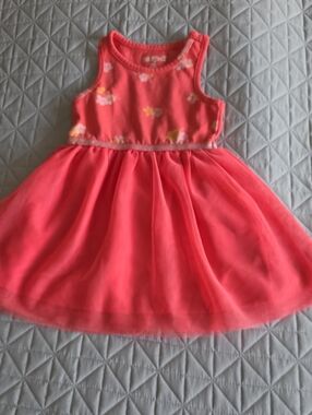 Cat & Jack Coral Pink Floral Tulle Dress with Glitter Waist